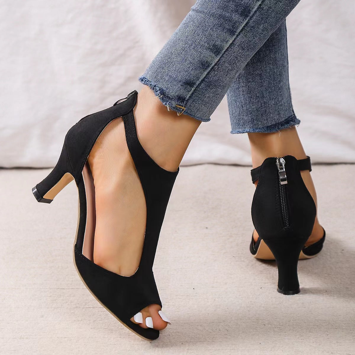 Alouettea™ Heeled Shoes with Side Cut-Out and Peep Toe