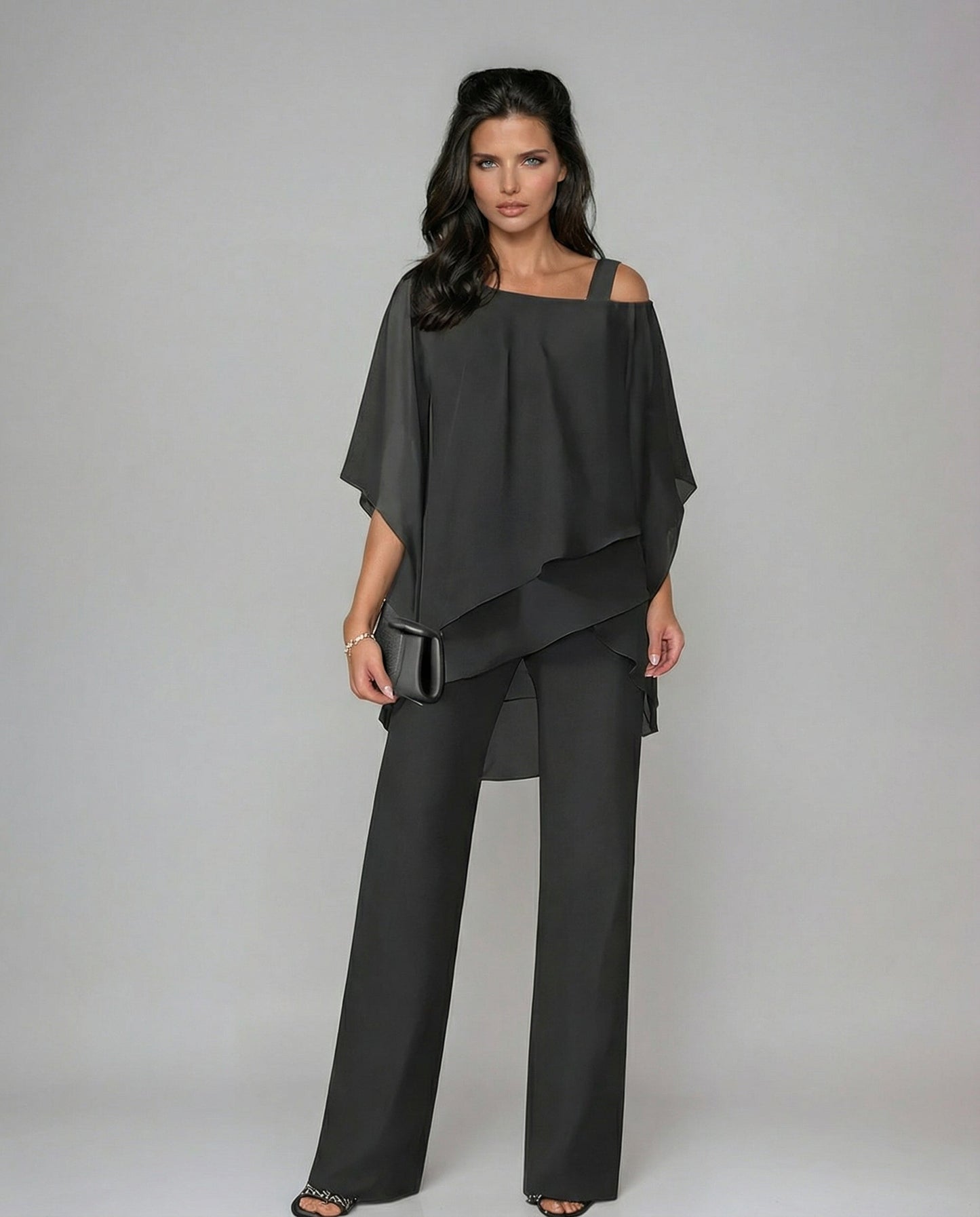 Orosette⢠Modern asymmetrical top and wide-leg pants set