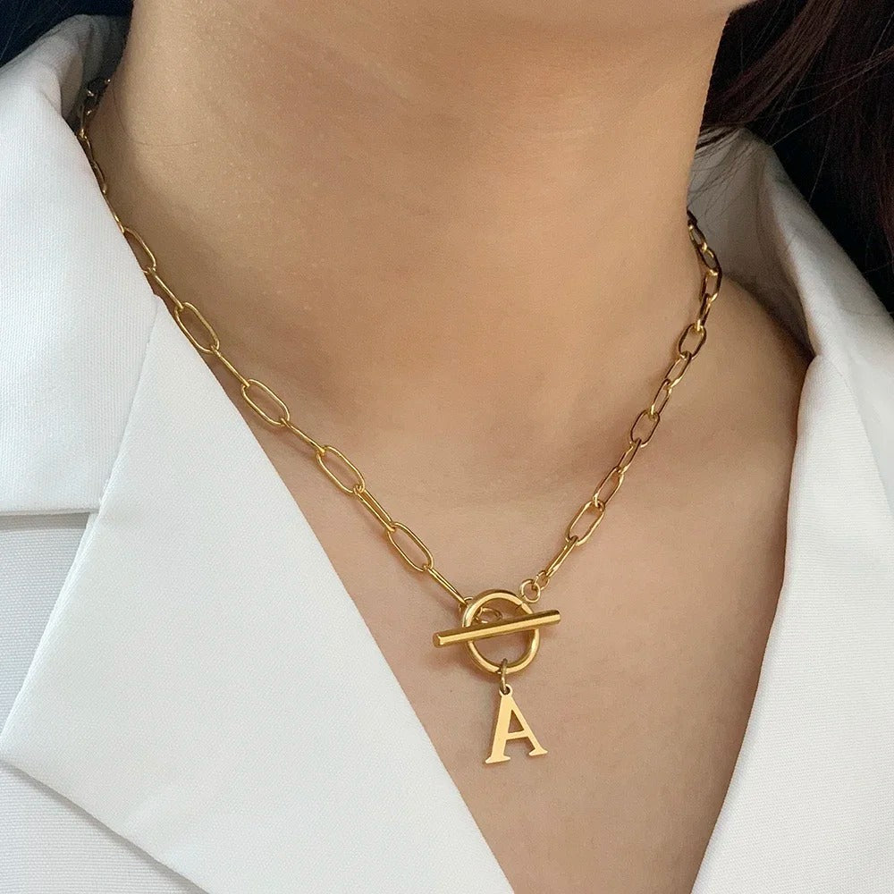 Ganelle™ Collar with Circular Lock Closure and Initial in Paperclip Shape