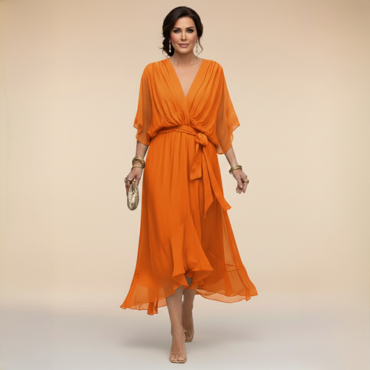 Celanovia™ Elegant Chiffon Dress with V-Neck