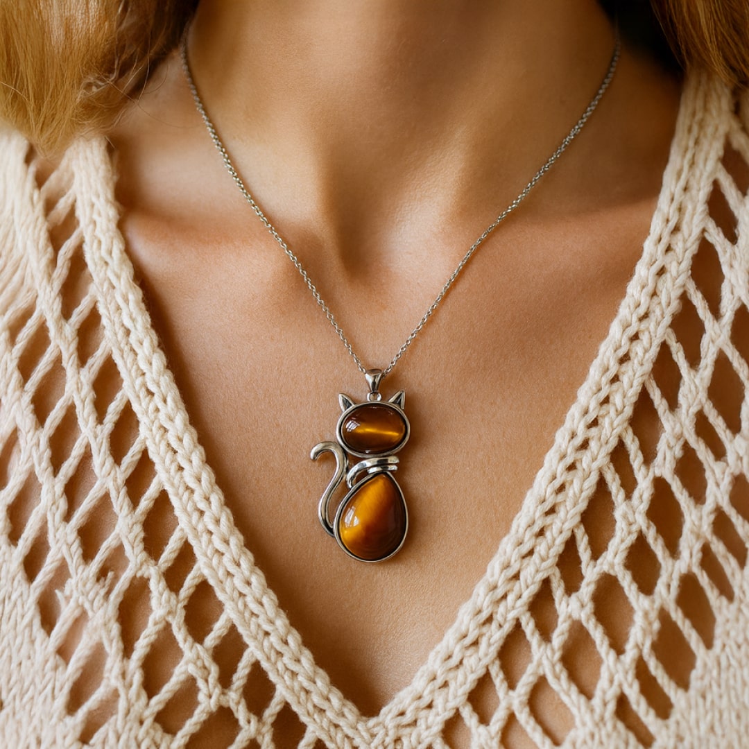 Mewlina™ Cat Pendant Natural Stone