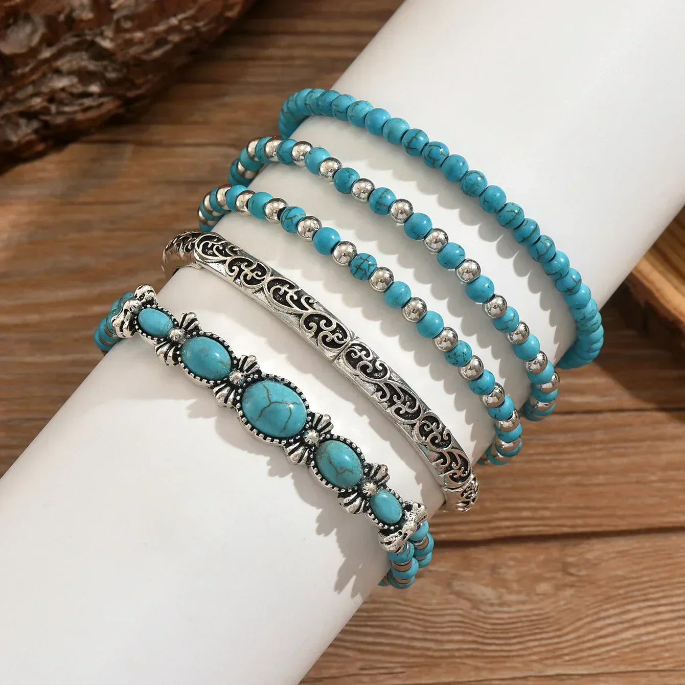 Selavienne™ Bohemian Bracelets with Green and Turquoise Beads