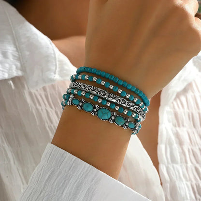 Selavienne™ Bohemian Bracelets with Green and Turquoise Beads