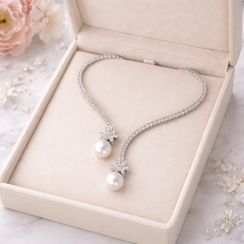 Vionelise™ Elegant Collar with Pearls and Shiny Sterling Silver