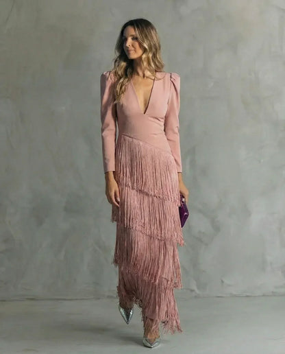 Sienna™ Elegant Dress with Fringe Sleeves