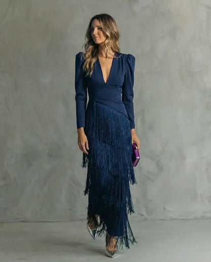 Sienna™ Elegant Dress with Fringe Sleeves