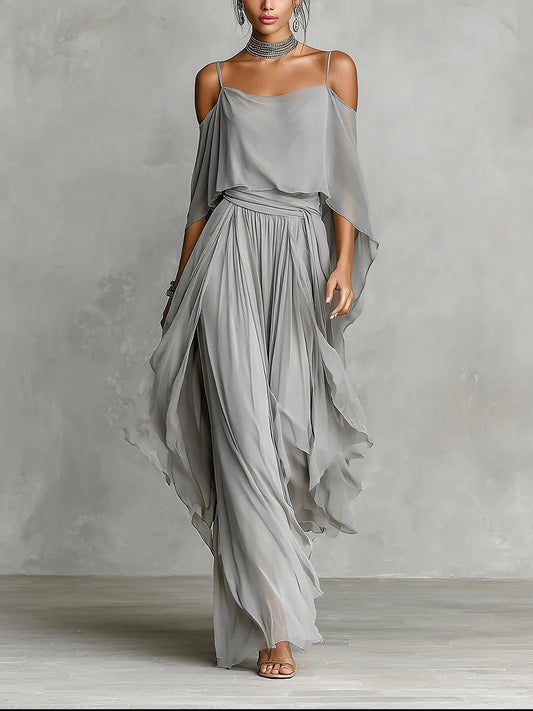 Marvynne™ Gray Flowing Set with Spaghetti Strap Top and Lightweight Pants