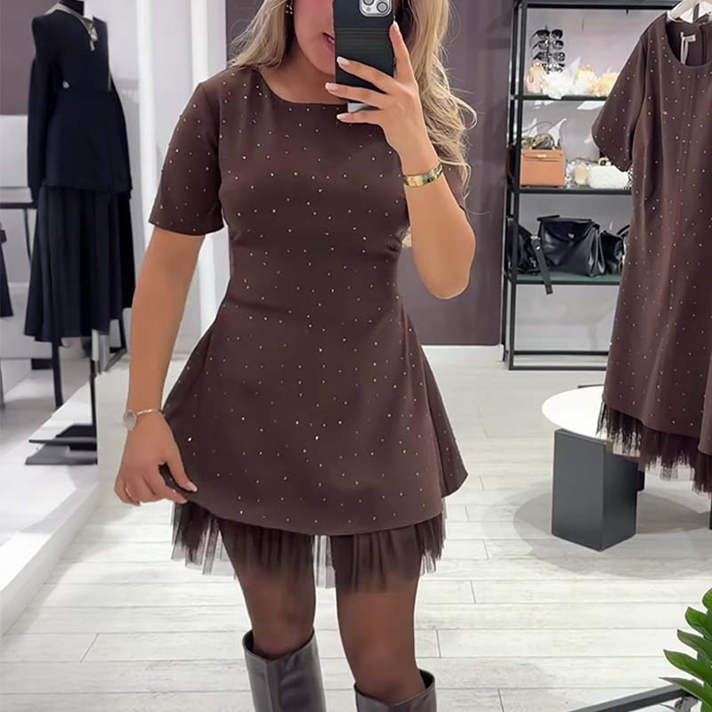 Rovienna™ Short Dress with Lace and Sophisticated Shine
