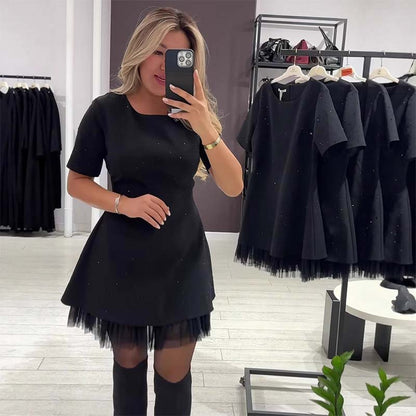 Rovienna™ Short Dress with Lace and Sophisticated Shine