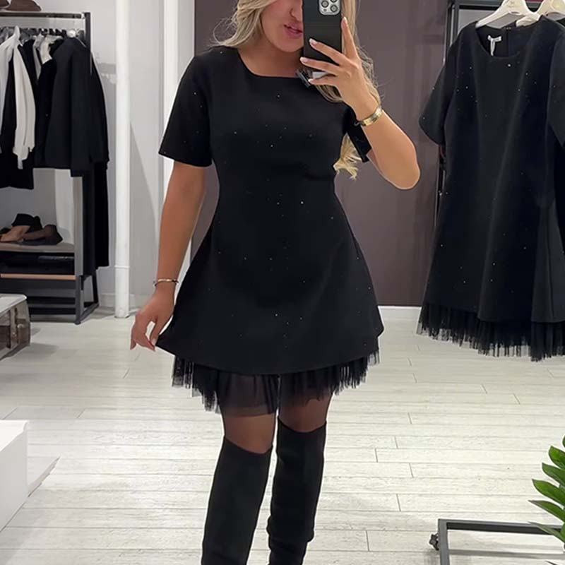 Rovienna™ Short Dress with Lace and Sophisticated Shine