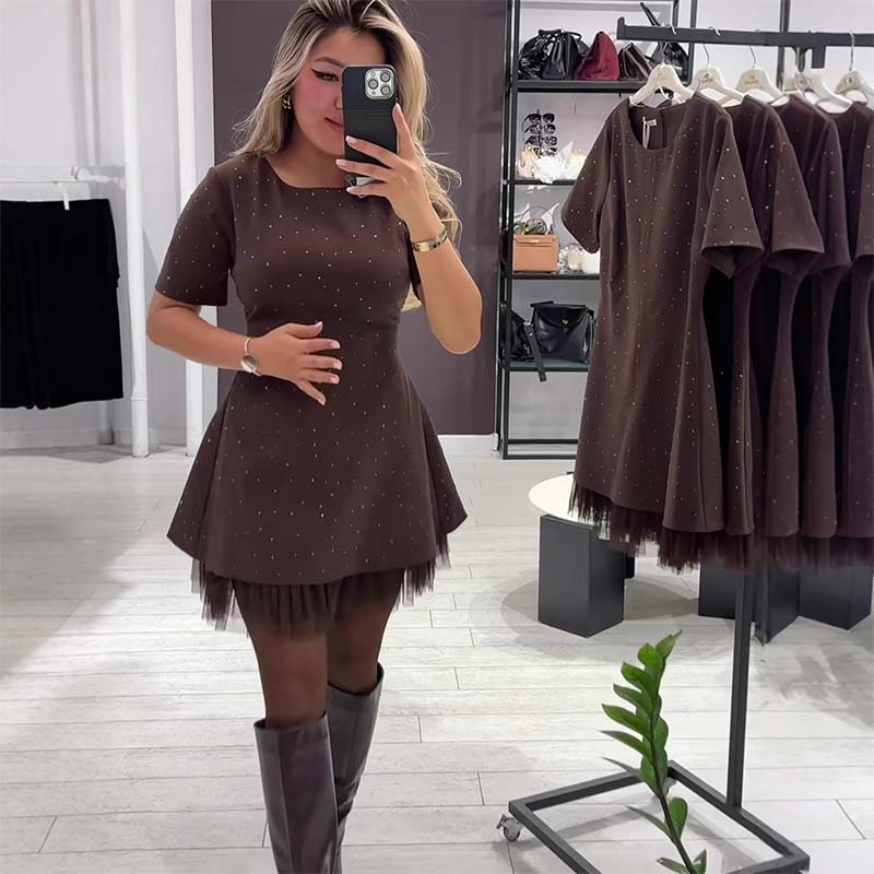 Rovienna™ Short Dress with Lace and Sophisticated Shine