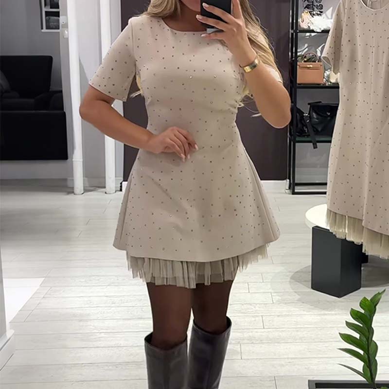 Rovienna™ Short Dress with Lace and Sophisticated Shine