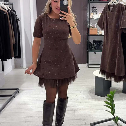 Rovienna™ Short Dress with Lace and Sophisticated Shine