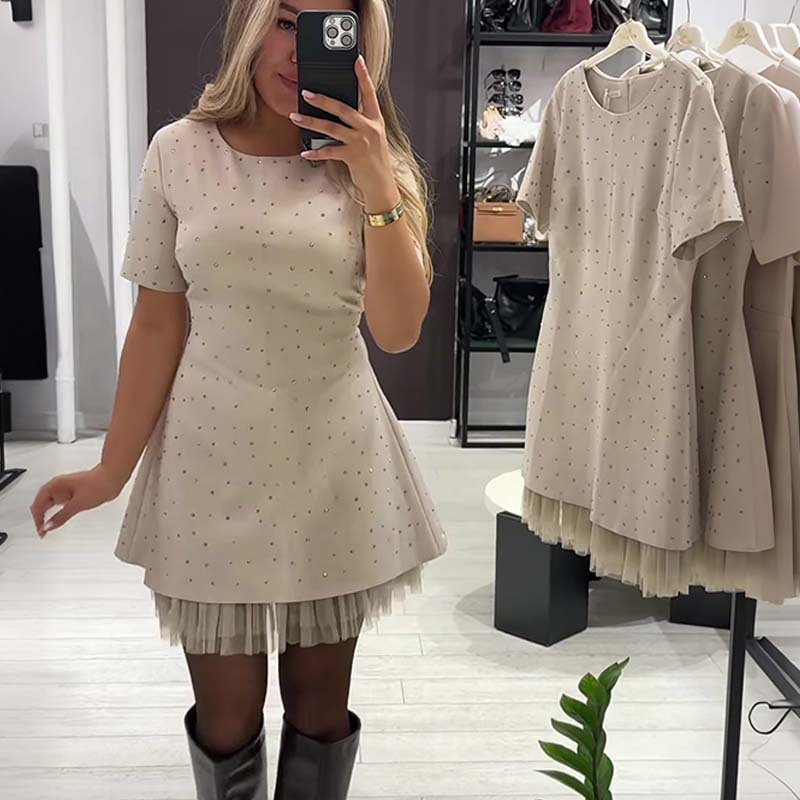 Rovienna™ Short Dress with Lace and Sophisticated Shine