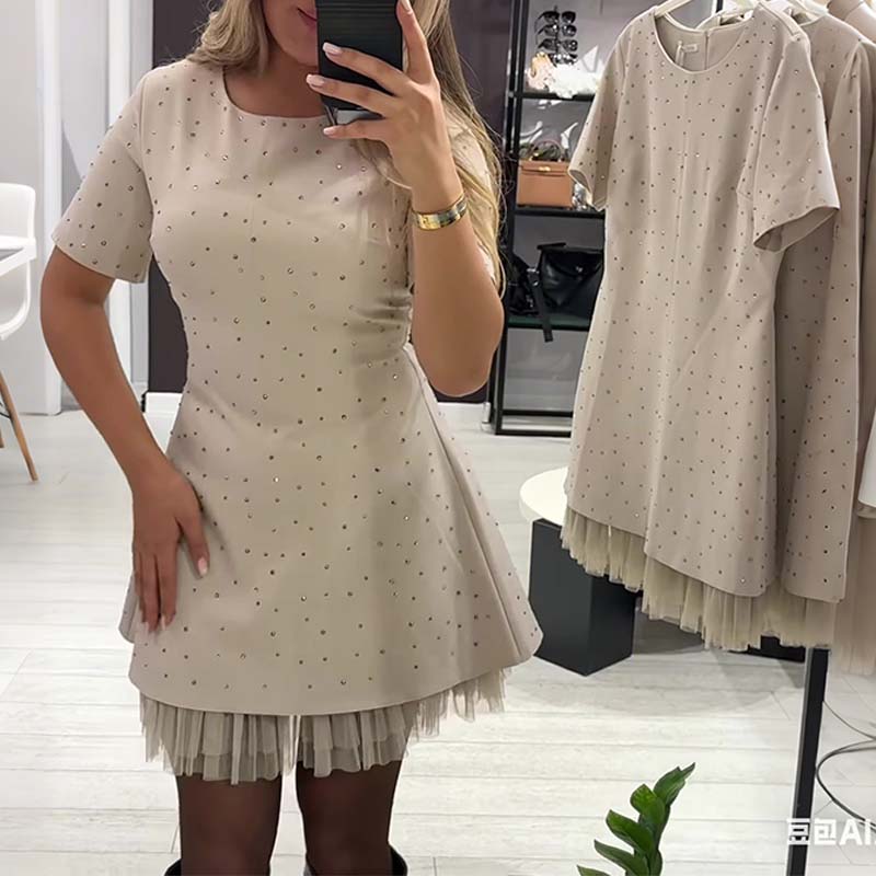 Rovienna™ Short Dress with Lace and Sophisticated Shine